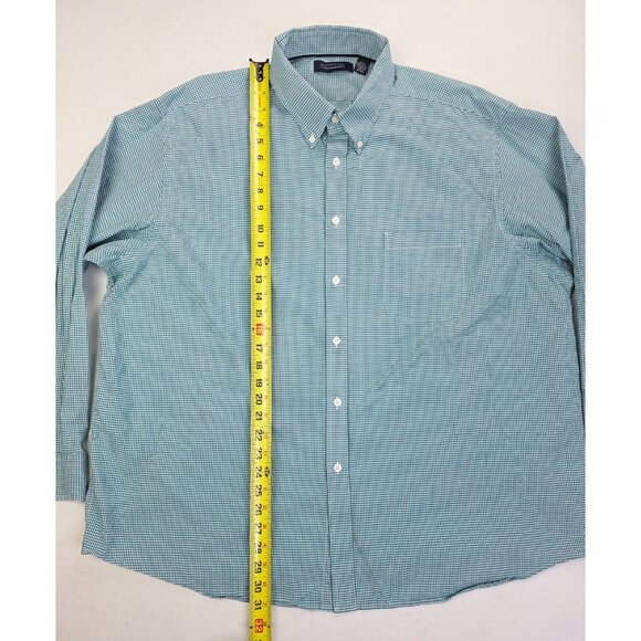 Roundtree Yorke Size 2XL Mens Green White Check Button Down Long Sleeve Shirt - Picture 7 of 8